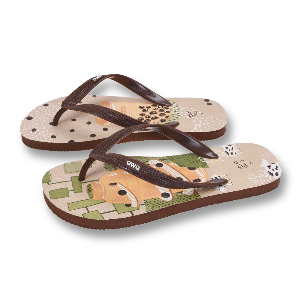 普普設計 珍珠奶茶 男款粗帶人字夾腳拖鞋 咖啡色