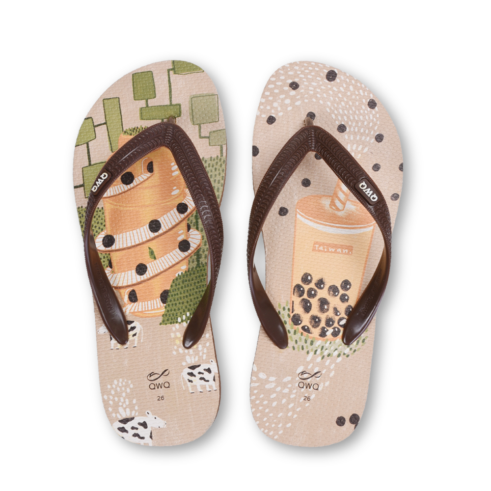 普普設計 珍珠奶茶 男款粗帶人字夾腳拖鞋 咖啡色