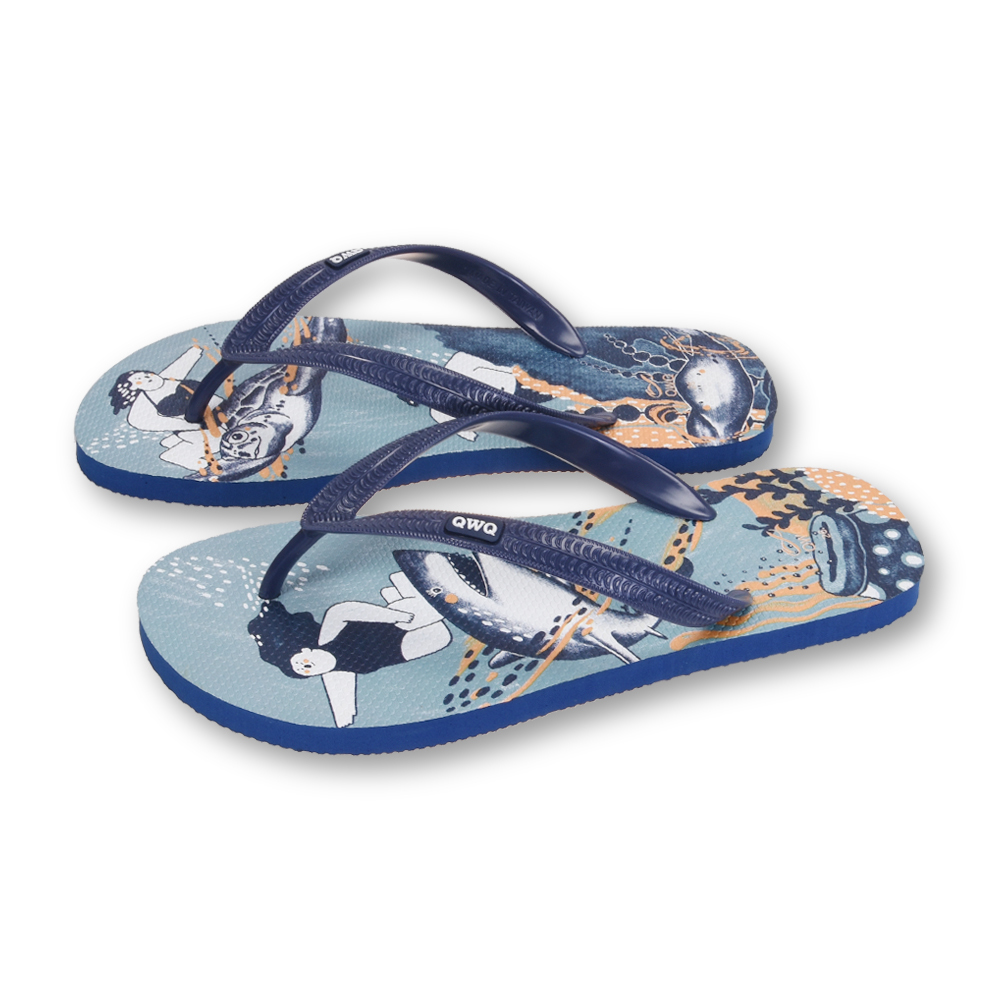 普普設計 悠遊海洋 男款粗帶人字夾腳拖鞋 藍色