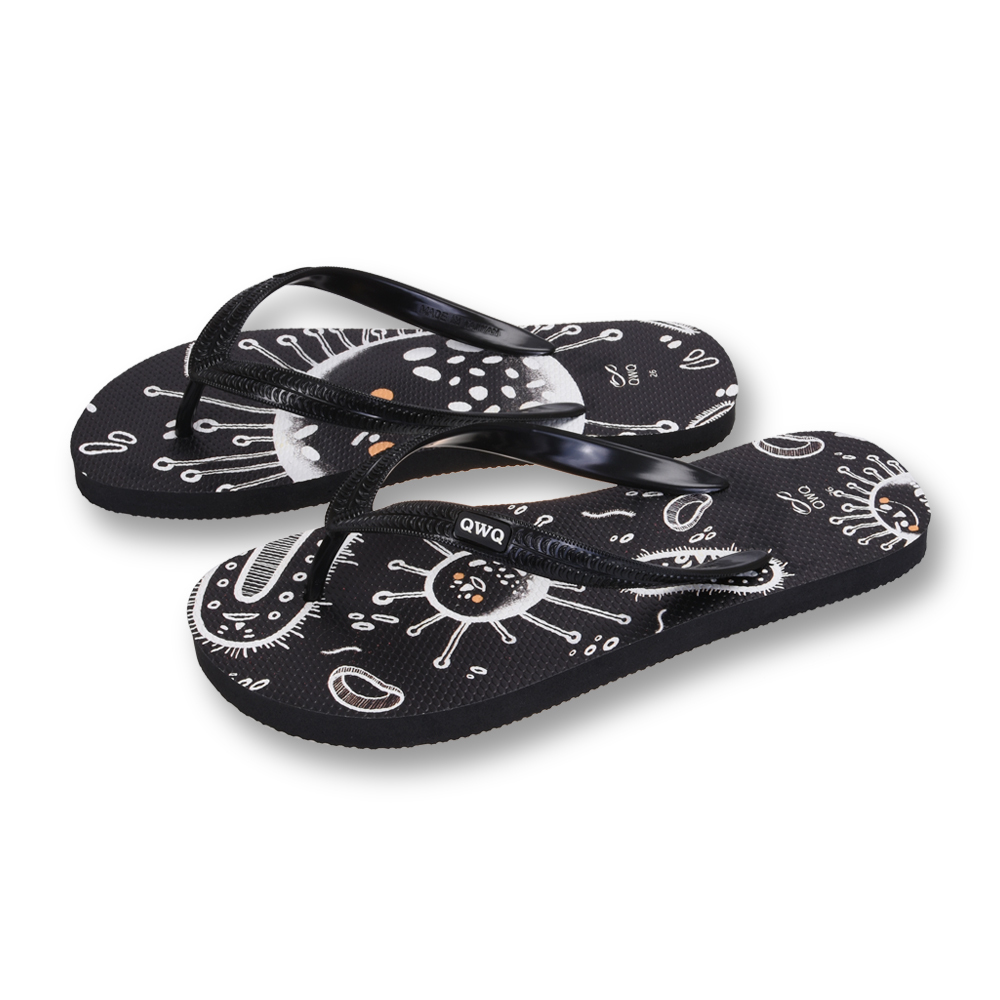 普普設計 踩爆細菌  男款粗帶人字夾腳拖鞋 黑色