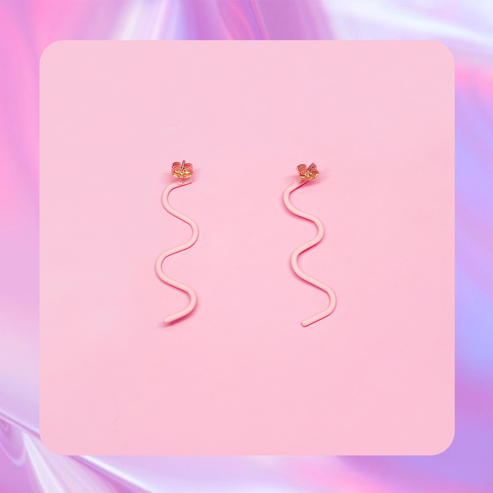 ♡ ここ這裡 ♡ 正韓馬卡龍粉色霧面波浪耳針耳環