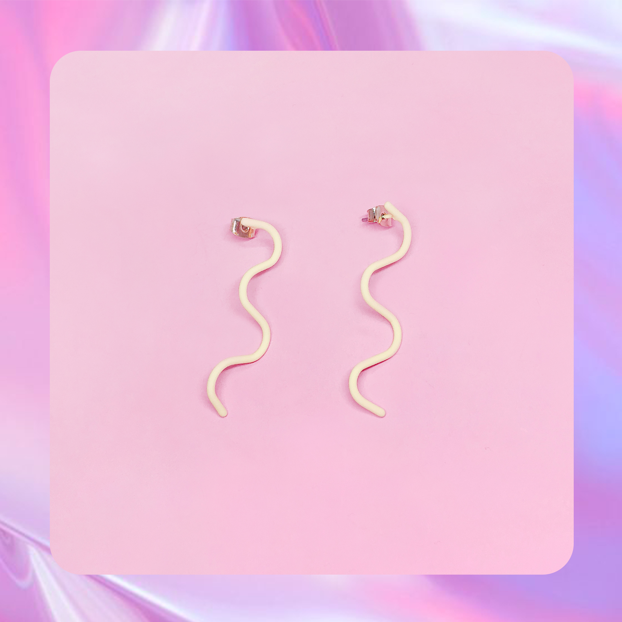 ♡ ここ這裡 ♡ 正韓馬卡龍黃色霧面波浪耳針耳環