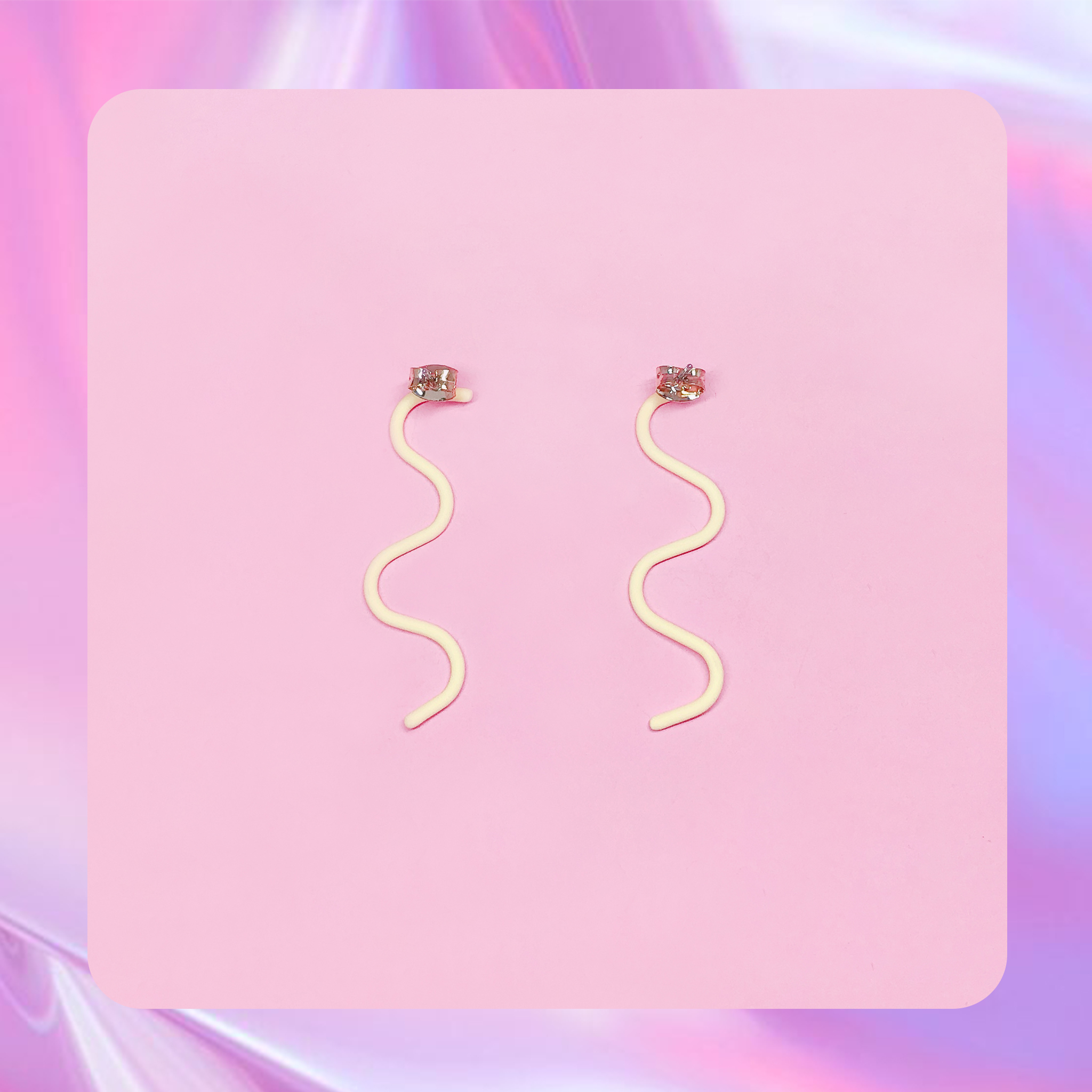 ♡ ここ這裡 ♡ 正韓馬卡龍黃色霧面波浪耳針耳環