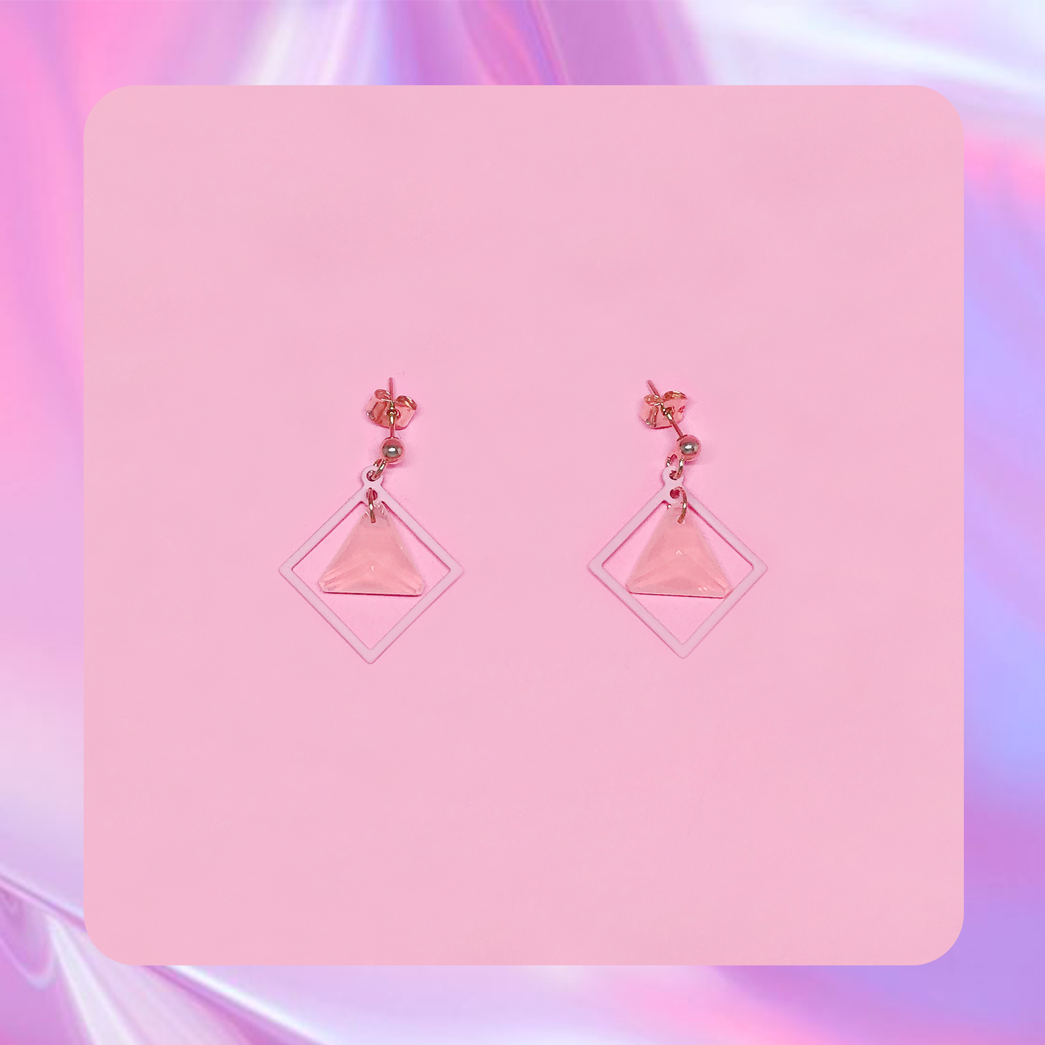 ♡ ここ這裡 ♡ 正韓質感粉色幾何耳針耳環