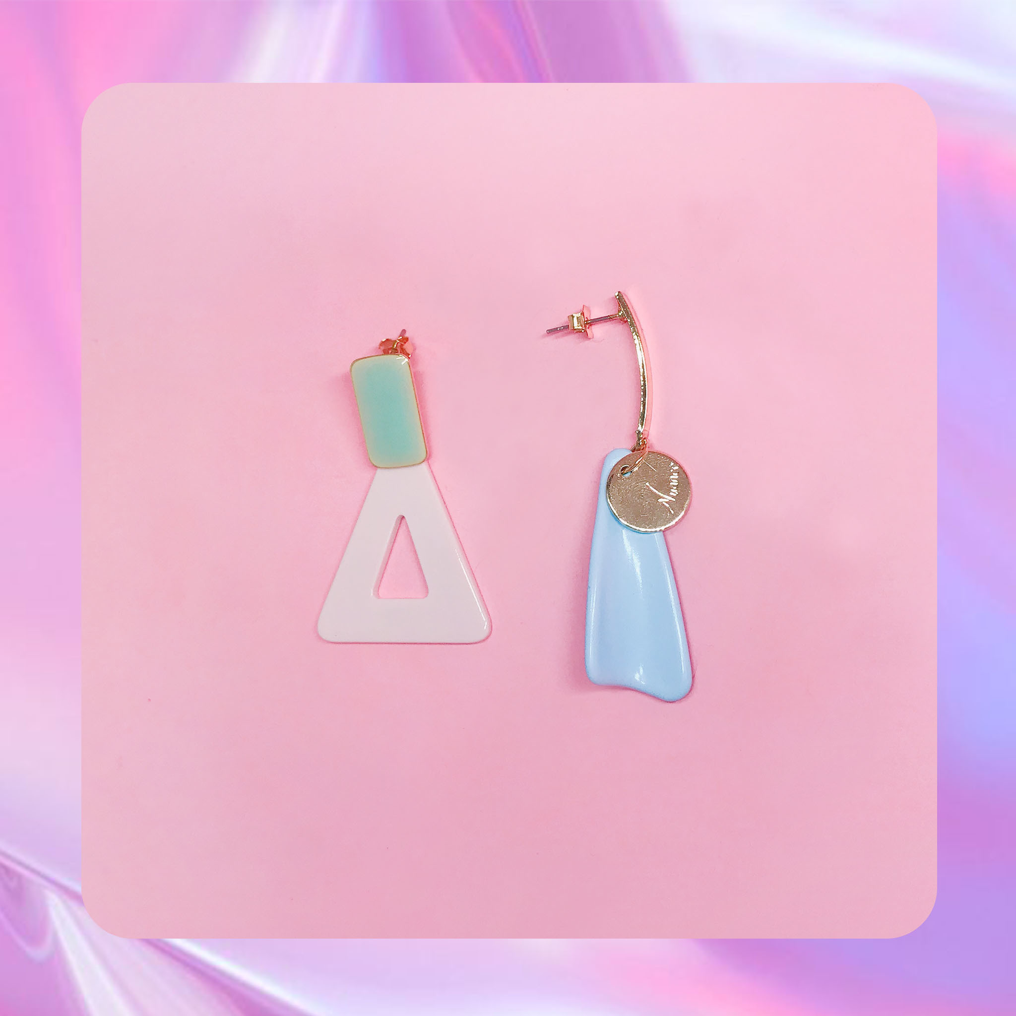 ♡ ここ這裡 ♡ 正韓質感粉嫩幾何吊墜耳針耳環