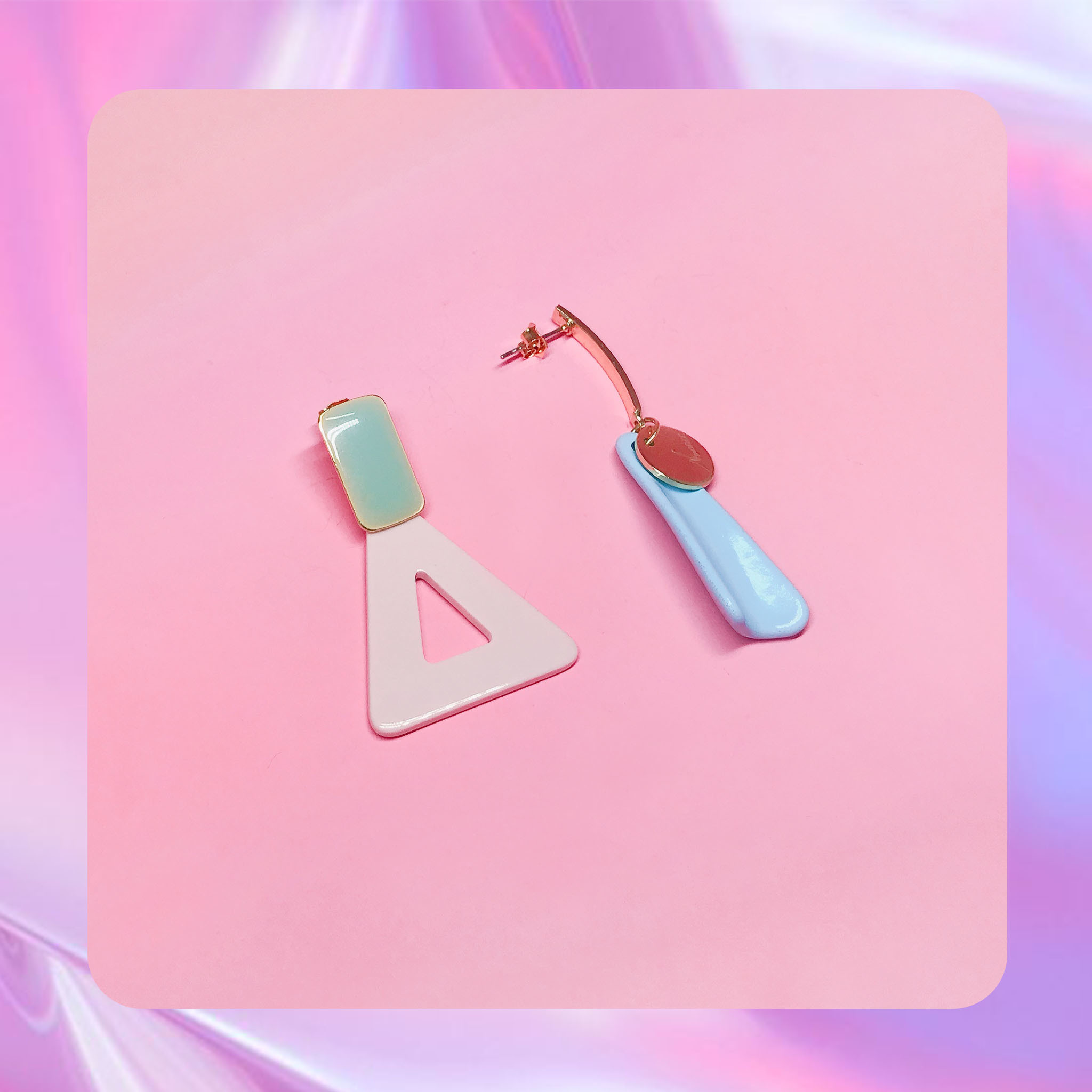 ♡ ここ這裡 ♡ 正韓質感粉嫩幾何吊墜耳針耳環