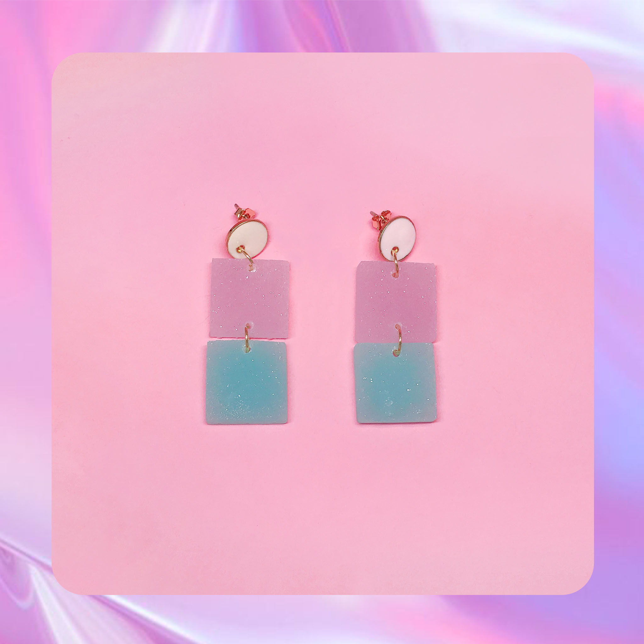 ♡ ここ這裡 ♡ 正韓質感糖果閃閃方塊耳針耳環
