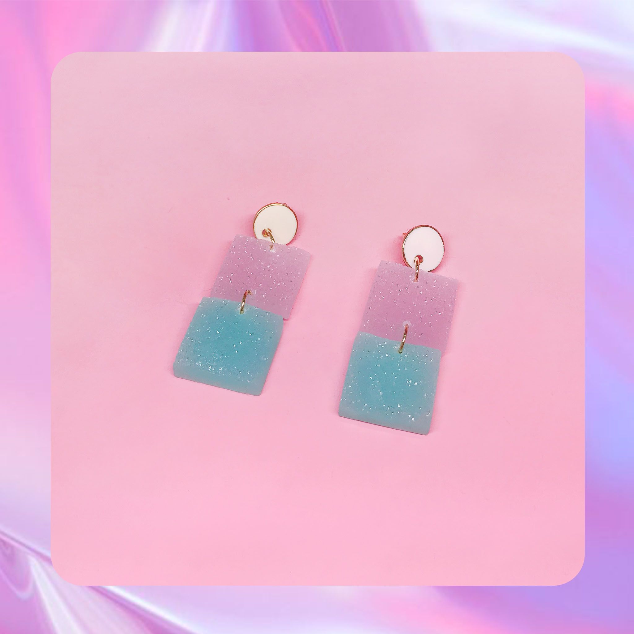 ♡ ここ這裡 ♡ 正韓質感糖果閃閃方塊耳針耳環