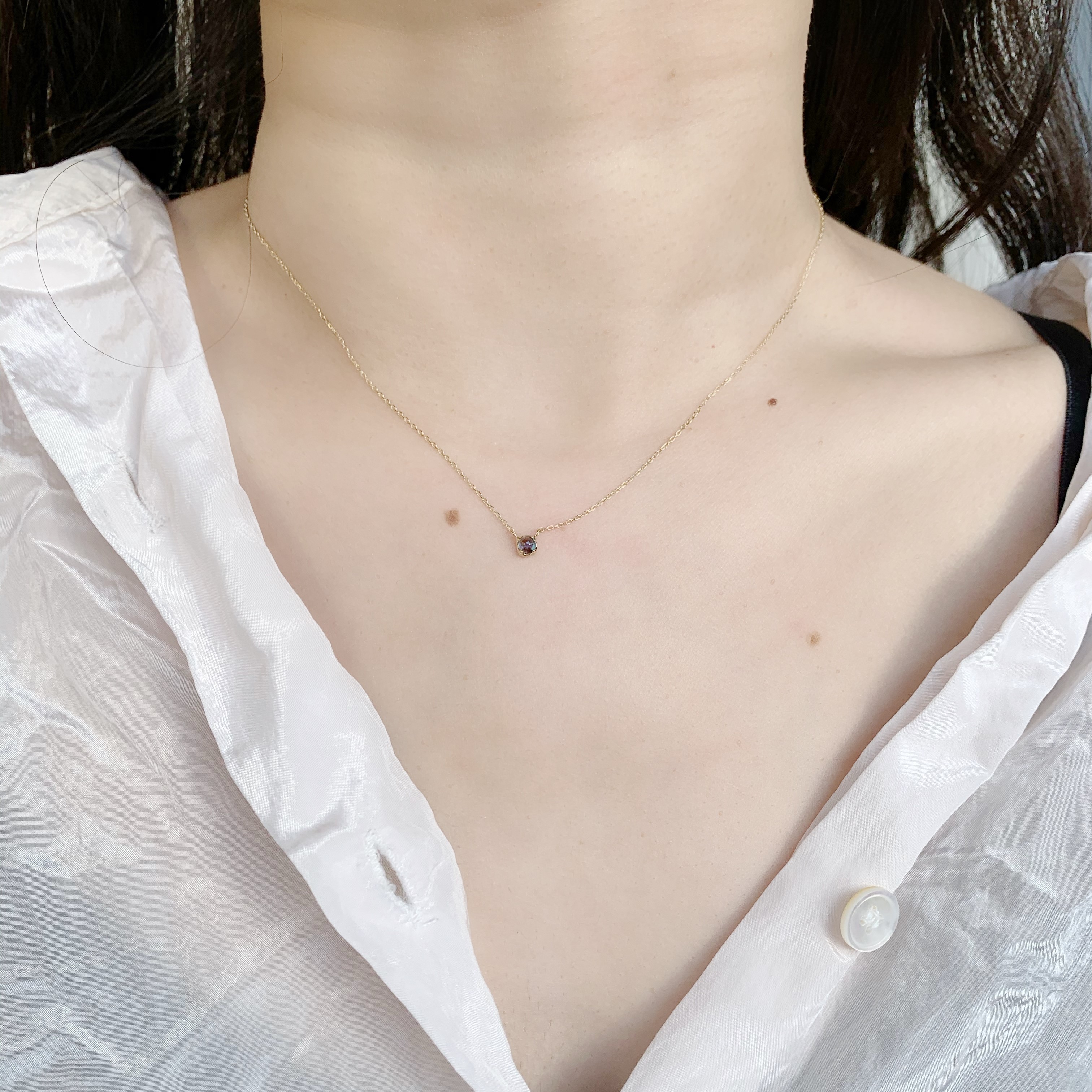 14K mini cushion倫敦托帕鎖骨鏈