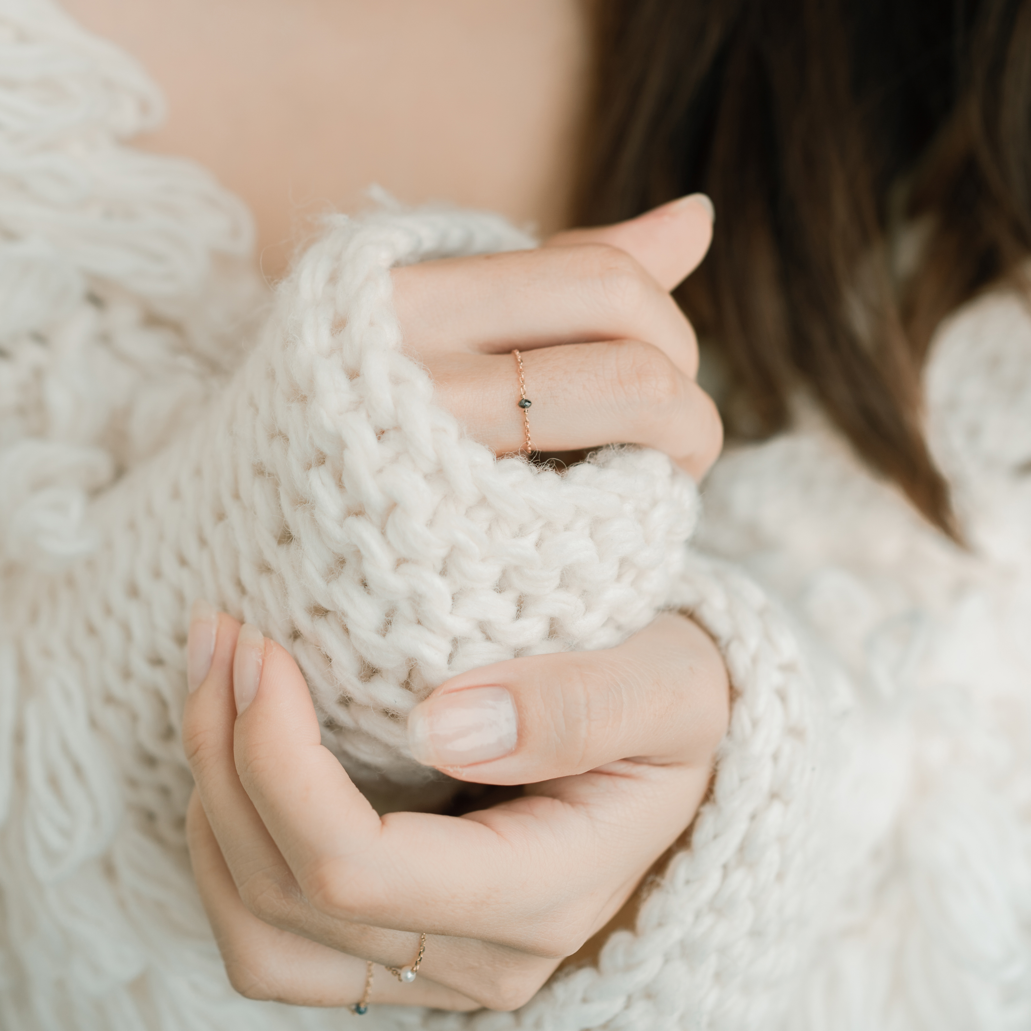 14K玫瑰金 黑鑽原礦簡約鍊戒