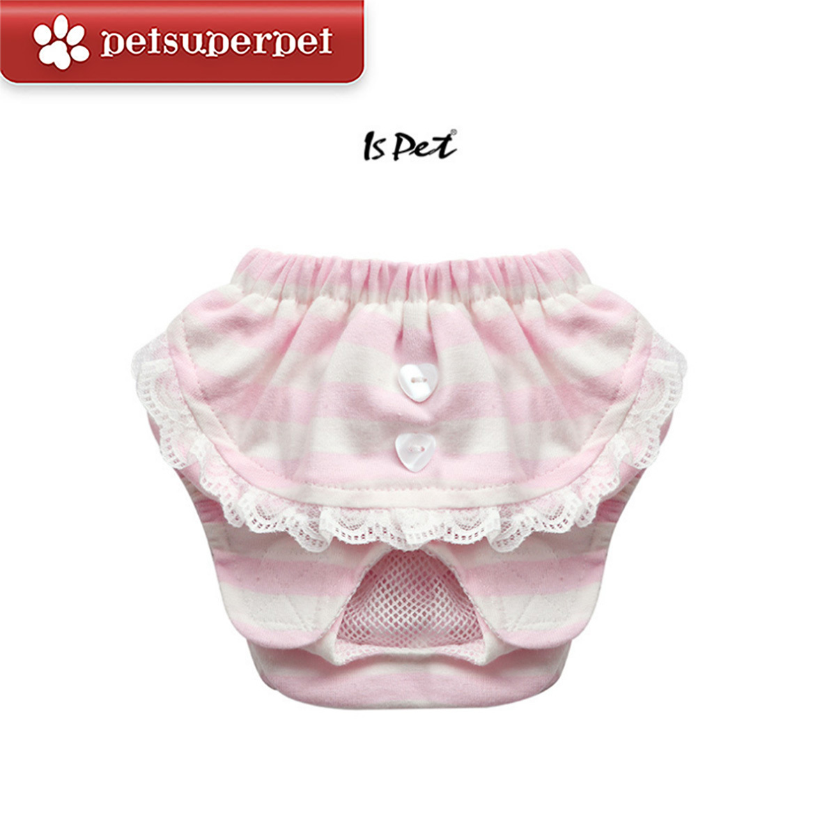 IsPet 蕾絲橫間寵物生理褲- 粉紅色 (女性犬用) - [ 3尺寸]