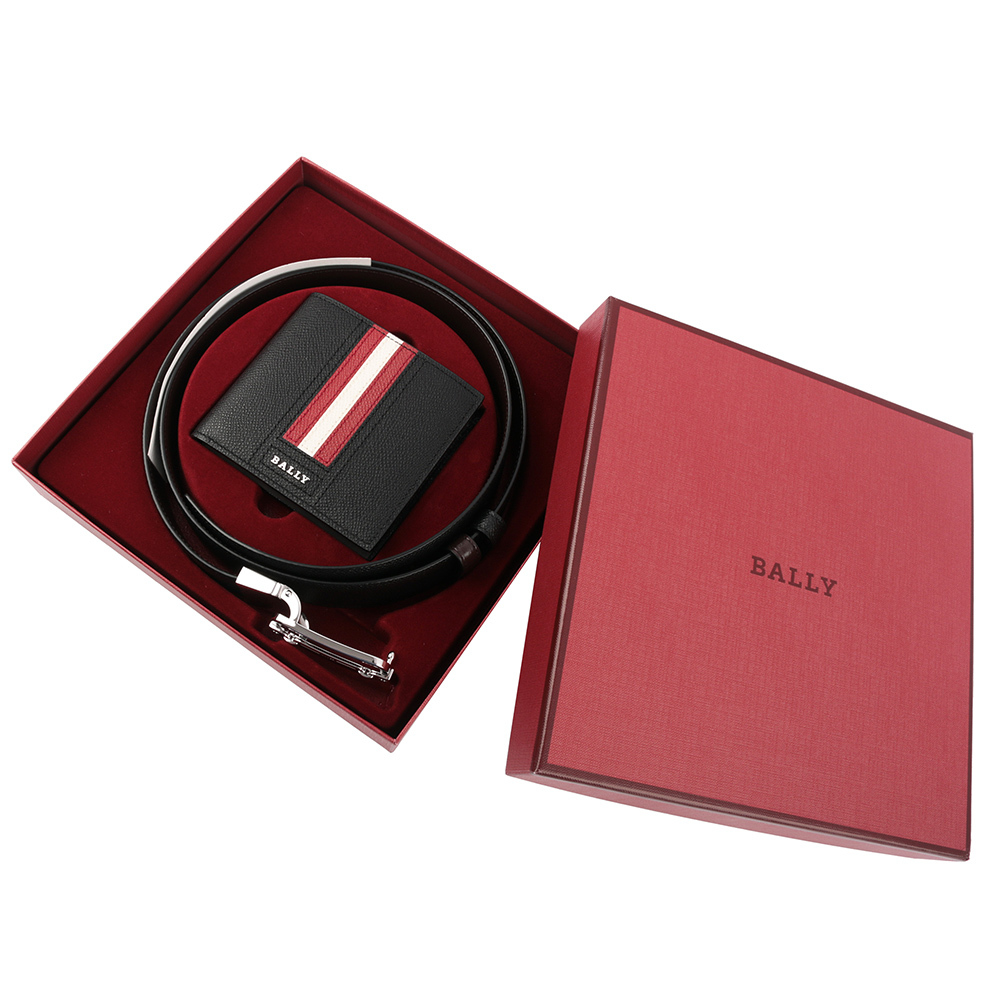 【BALLY】壓紋牛皮雙色皮帶+8卡短夾禮盒組