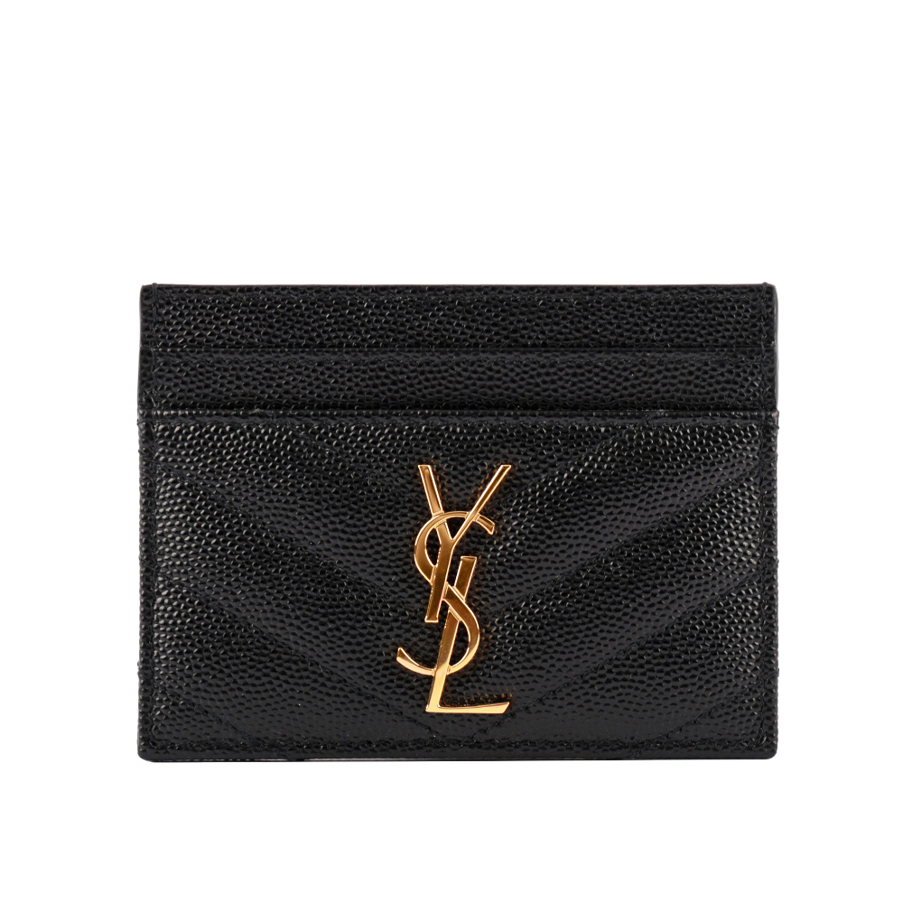 【YSL/ Saint Laurent Paris】山形紋荔枝皮金字logo卡片/名片夾
