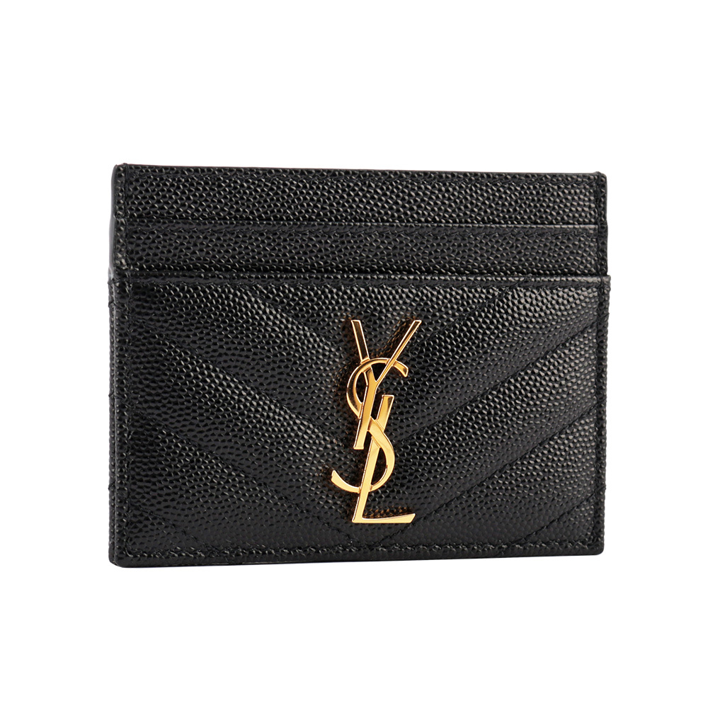 【YSL/ Saint Laurent Paris】山形紋荔枝皮金字logo卡片/名片夾