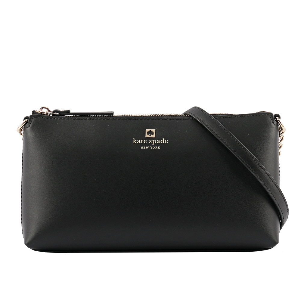 【KATE SPADE】金字Logo素面平滑皮革肩背/斜背二用包