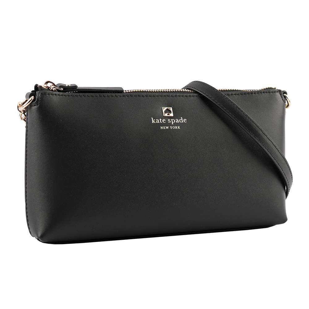 【KATE SPADE】金字Logo素面平滑皮革肩背/斜背二用包
