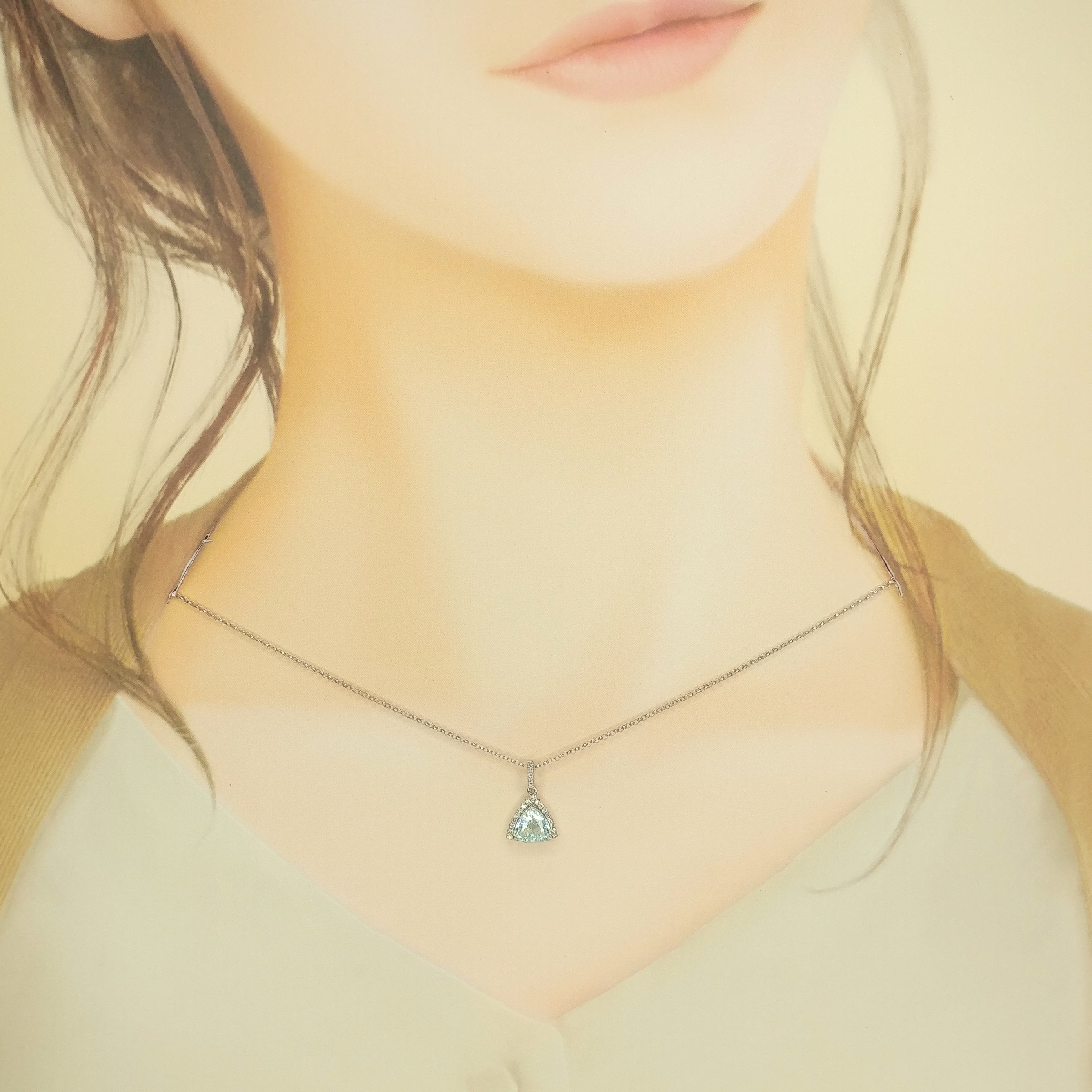 18K White Gold 0.82ct Paraiba and Diamond Pendant