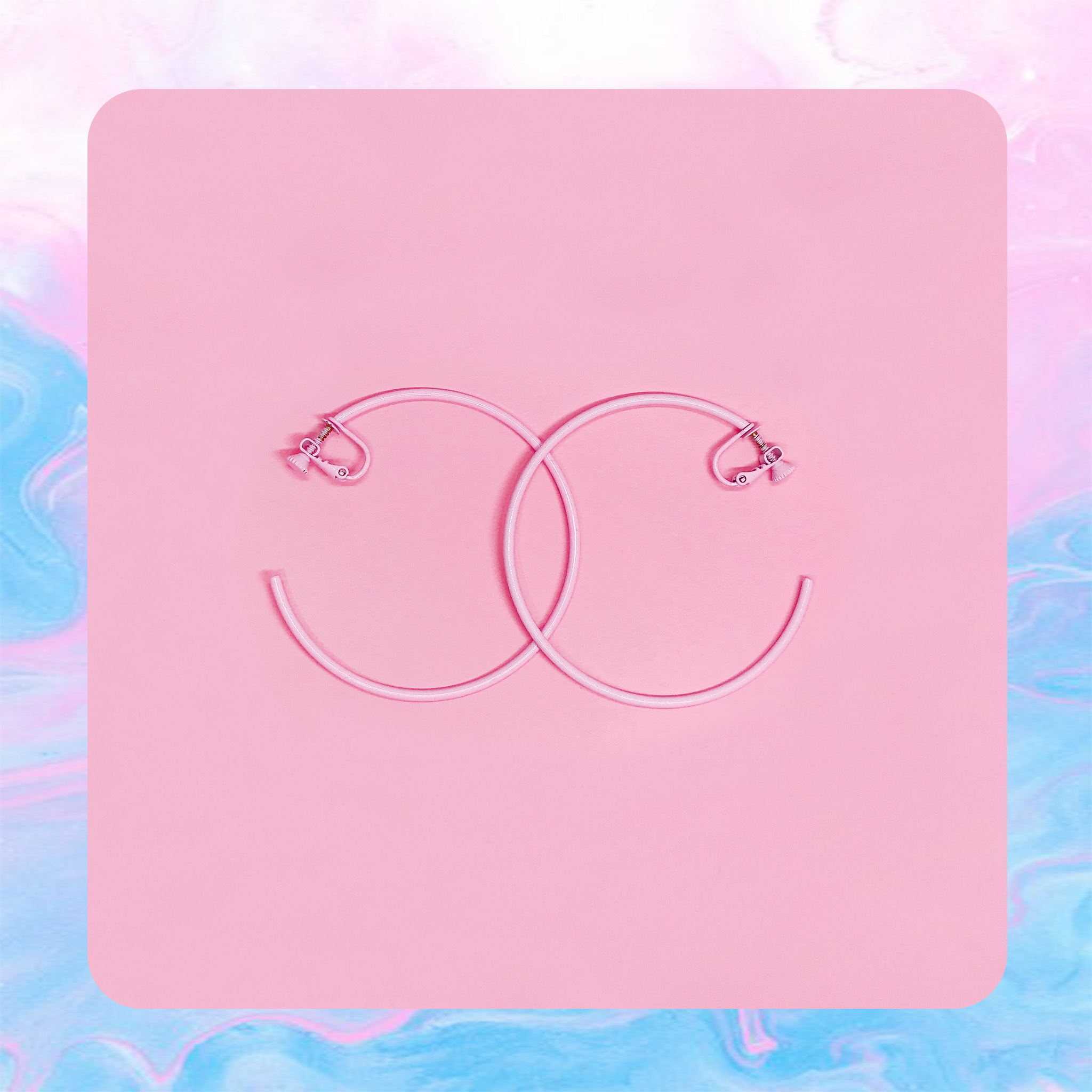 ♡ ここ這裡 ♡ 正韓圓形圈圈粉紅耳夾耳環