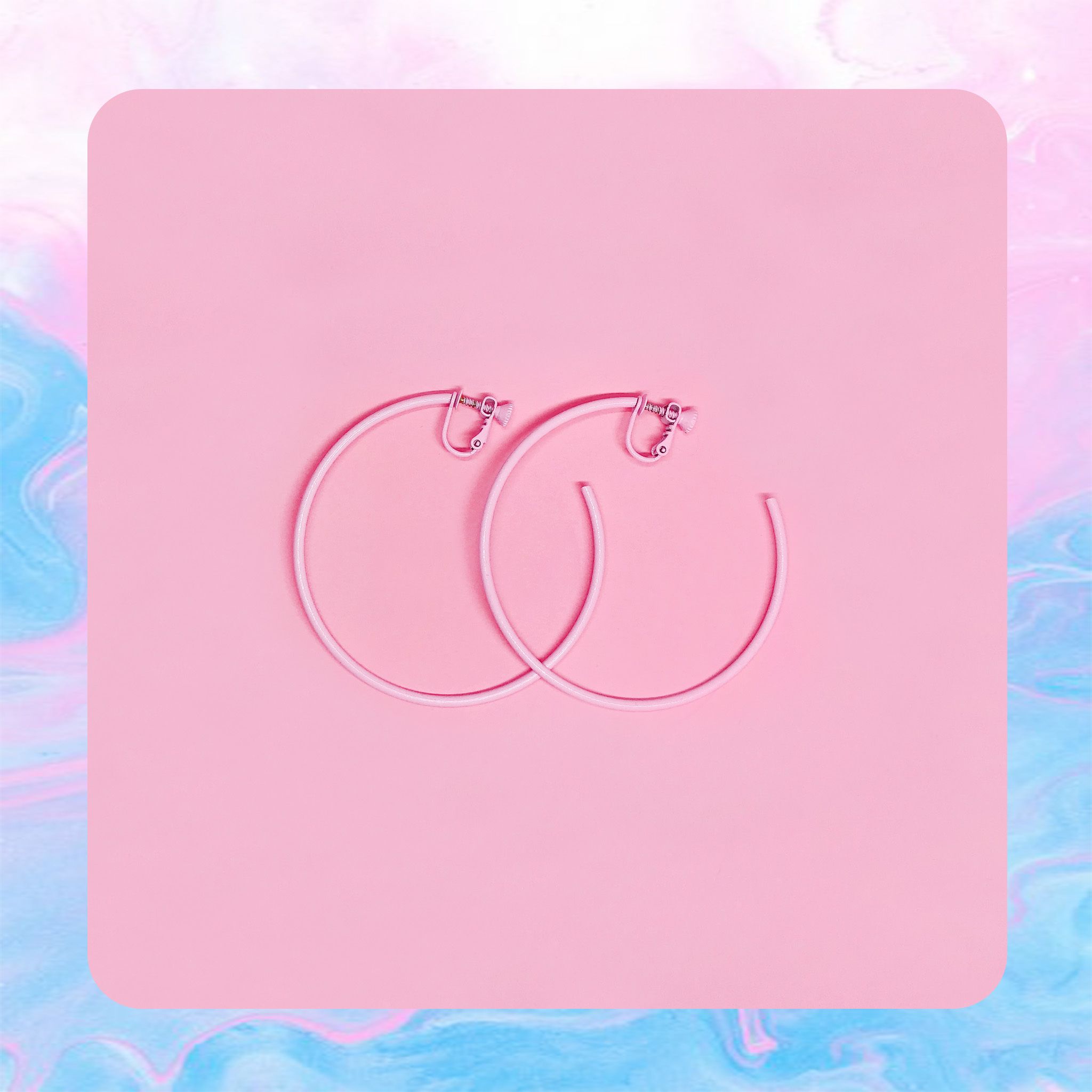 ♡ ここ這裡 ♡ 正韓圓形圈圈粉紅耳夾耳環