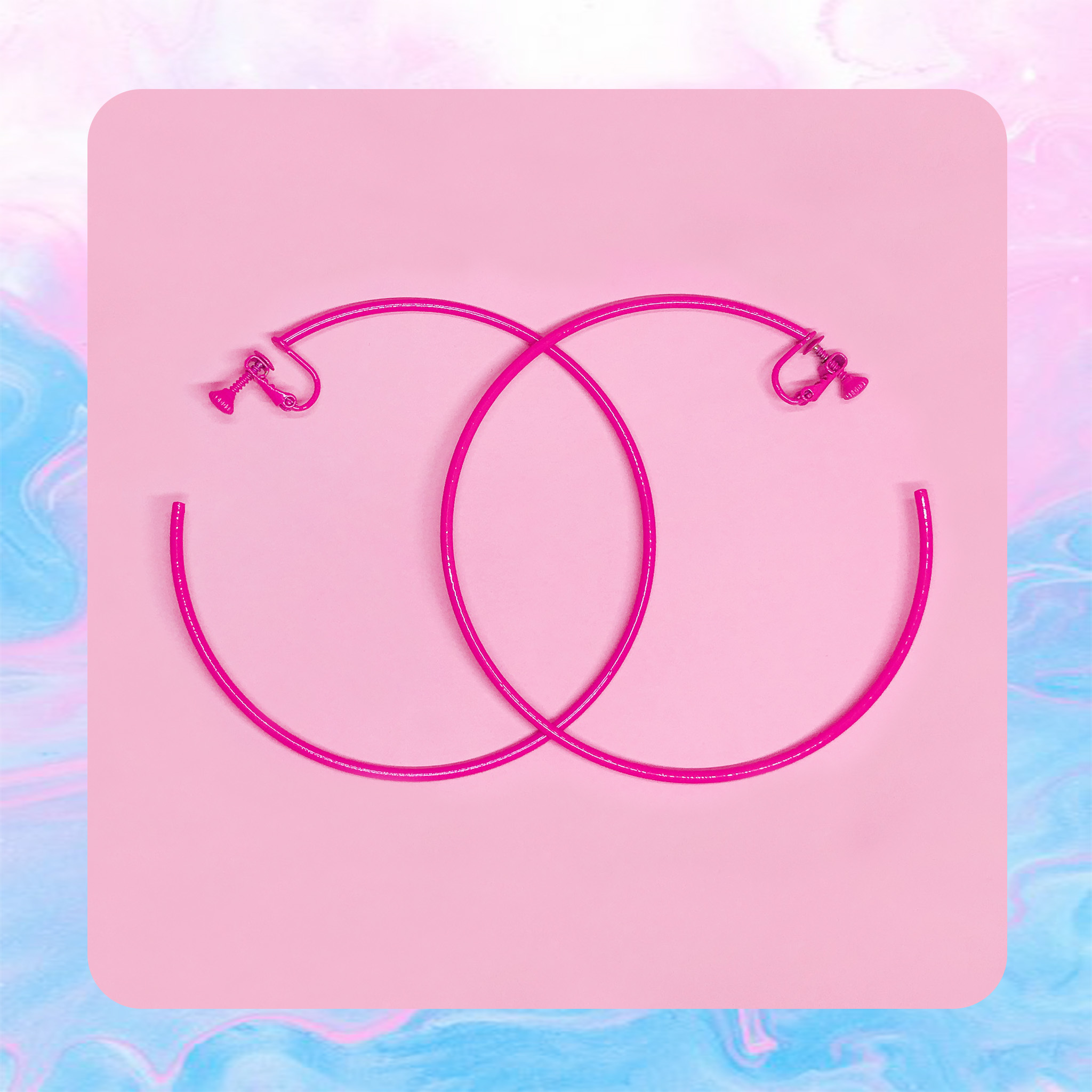 ♡ ここ這裡 ♡ 正韓圓形大圈圈桃紅耳夾耳環