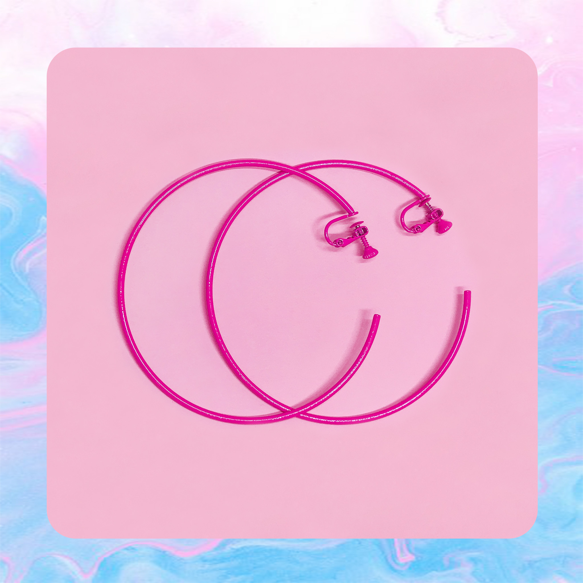 ♡ ここ這裡 ♡ 正韓圓形大圈圈桃紅耳夾耳環