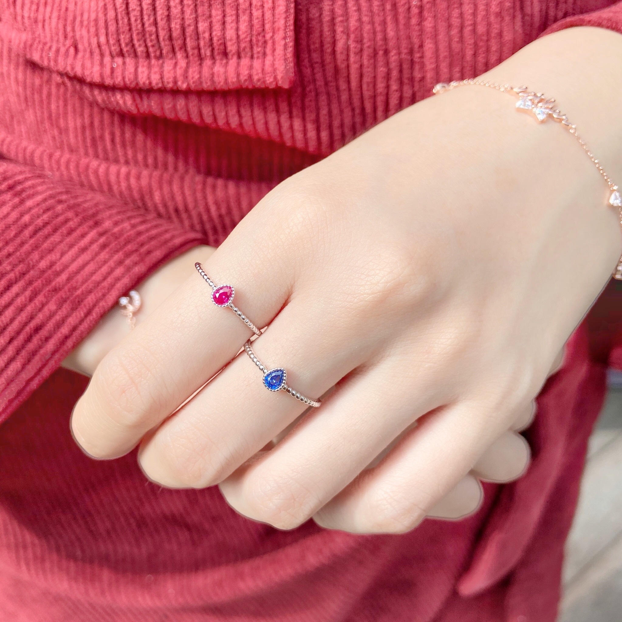 | 925純銀・ 白金 |  霓虹光影戒指 （藍/ 玫紅） | RI0190 |