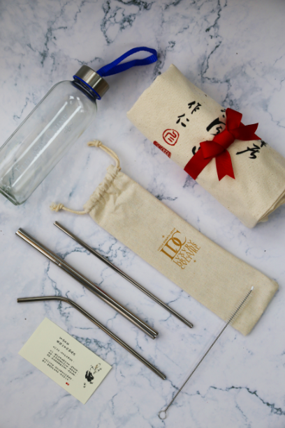 環保三件組 墨鋤南山下帆布包／玻璃水壺／環保吸管