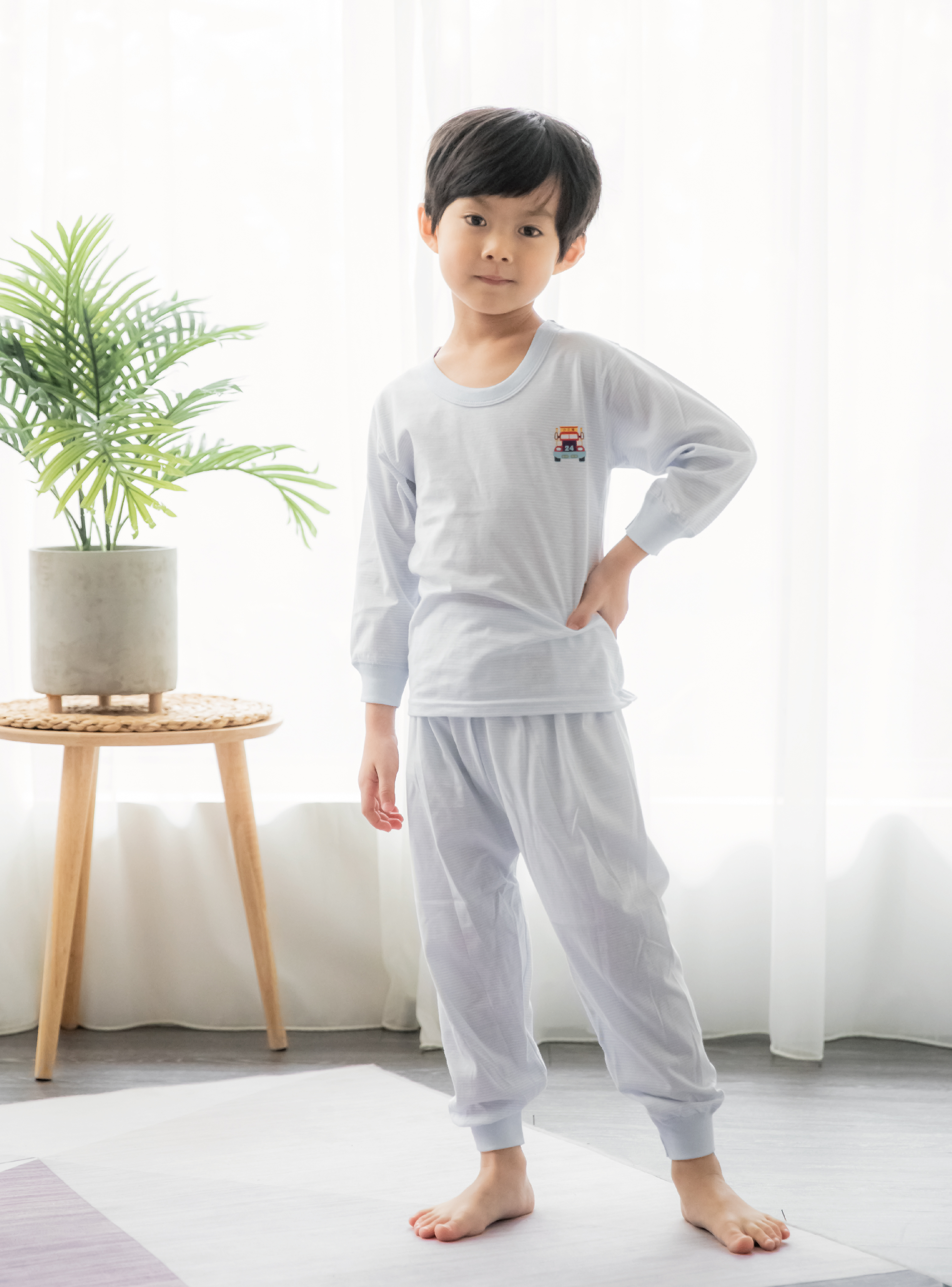 小三福 三福 100%純棉細條紋兒童長袖衣(20~36)