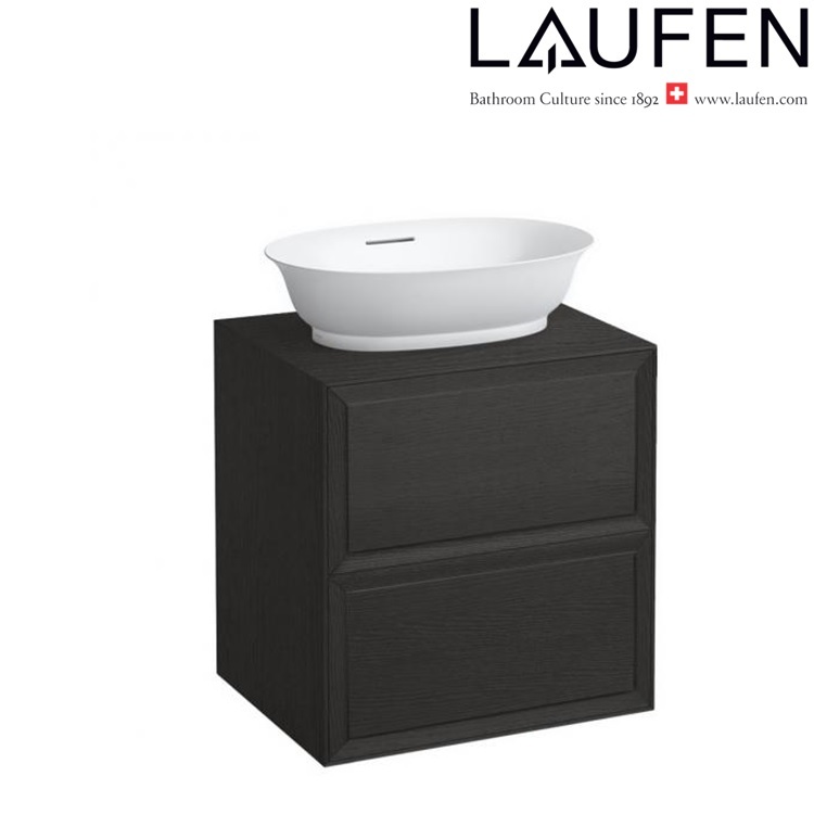 Laufen "The New Classic" 8.1285.3.000.109.1 + 4.0601.2.085.628.1 + 8.9424.0.000.000.1 Countertop Washbasin (with Overflow) *SaphirKeramik* with Blacked Oak Vanity Unit
