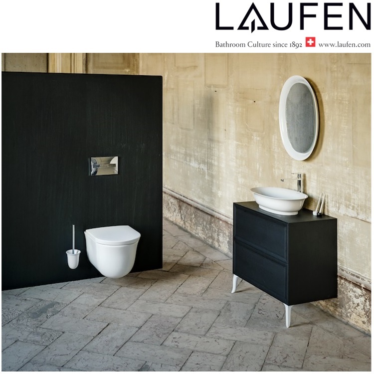 Laufen "The New Classic" 8.1285.3.000.109.1 + 4.0601.2.085.628.1 + 8.9424.0.000.000.1 Countertop Washbasin (with Overflow) *SaphirKeramik* with Blacked Oak Vanity Unit