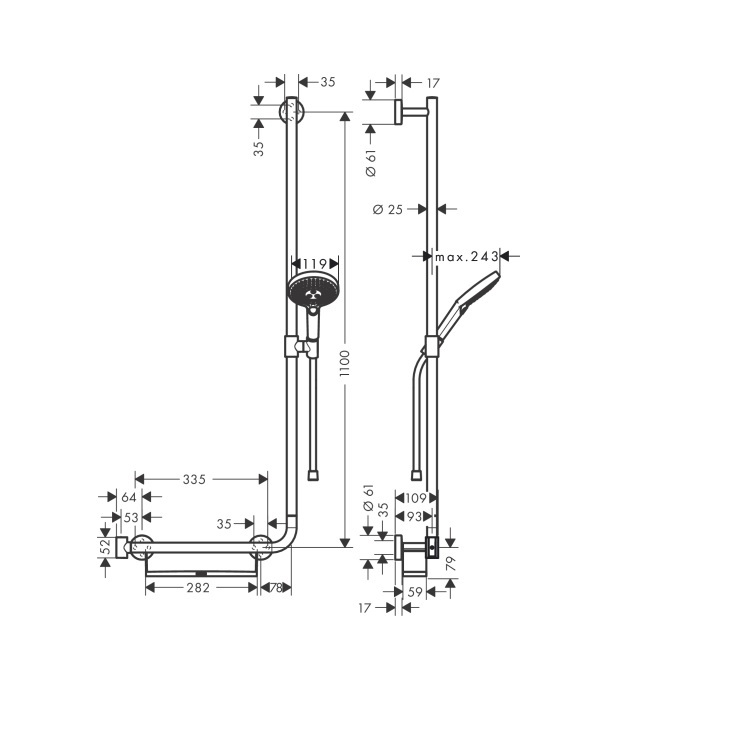 hansgrohe Raindance Select S 26326, -400 Unica Comfort shower set (Right) *Display Item*
