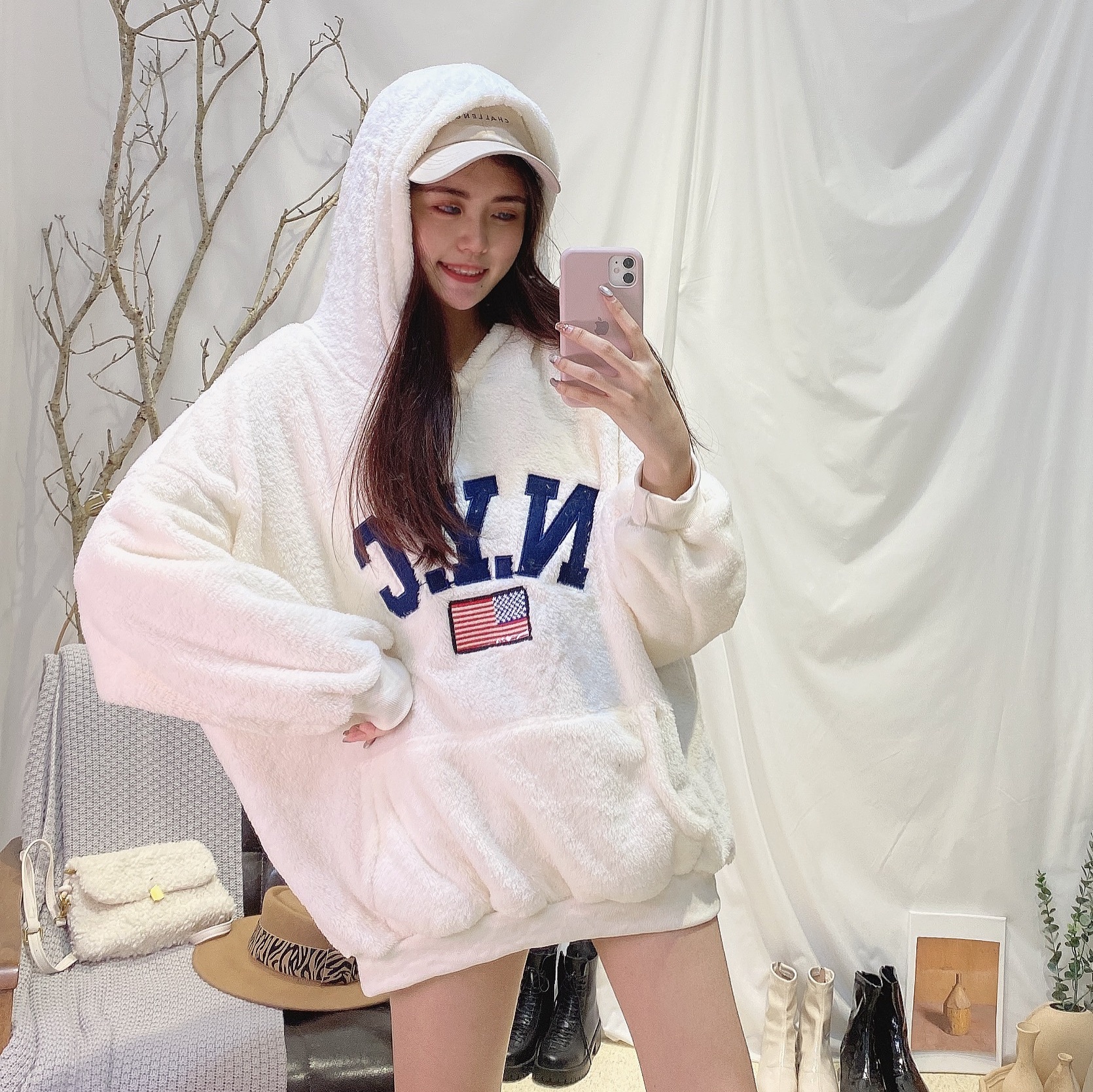 NYC絨毛休閒帽T/三色