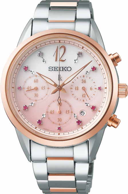 萬年鐘錶 - SEIKO  精工錶 LUKIA   限量漸層粉太陽能計時女錶 SSC806J1 /   V175 錶徑 36.4MM