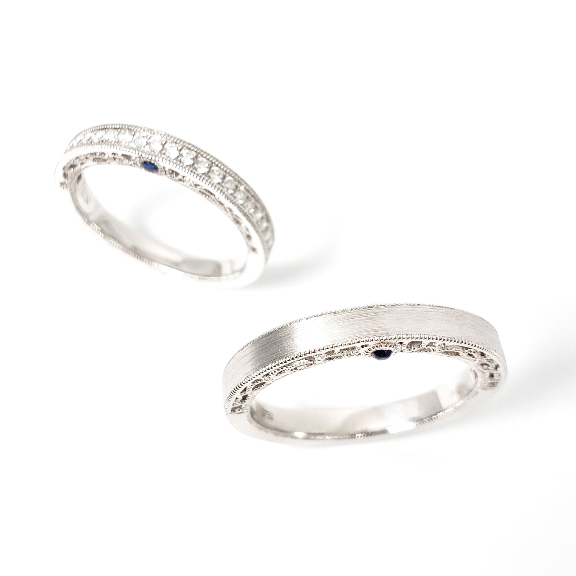 18K白金天然鑽石藍寶石戒指