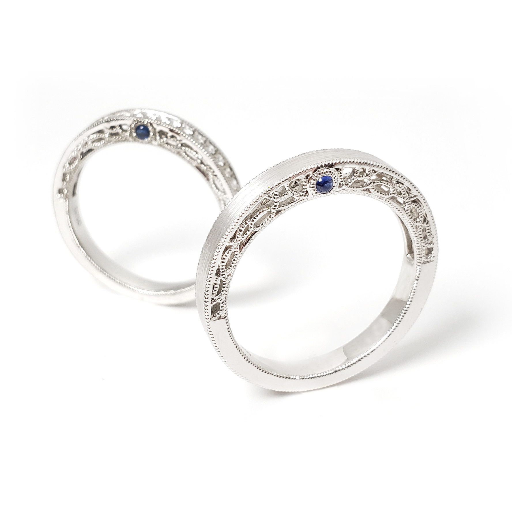 18K白金天然鑽石藍寶石戒指