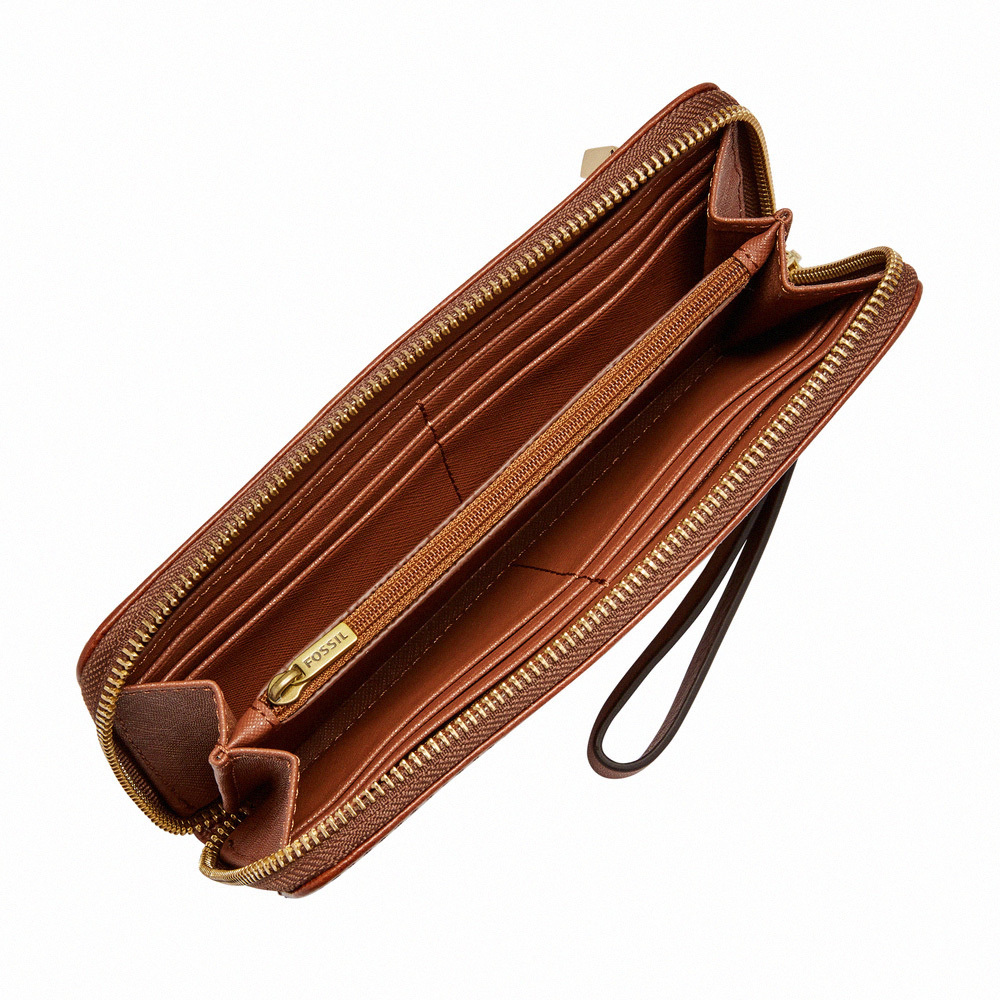 Jori 真皮手環帶拉鍊式RFID防盜長夾-棕色 SWL3008210