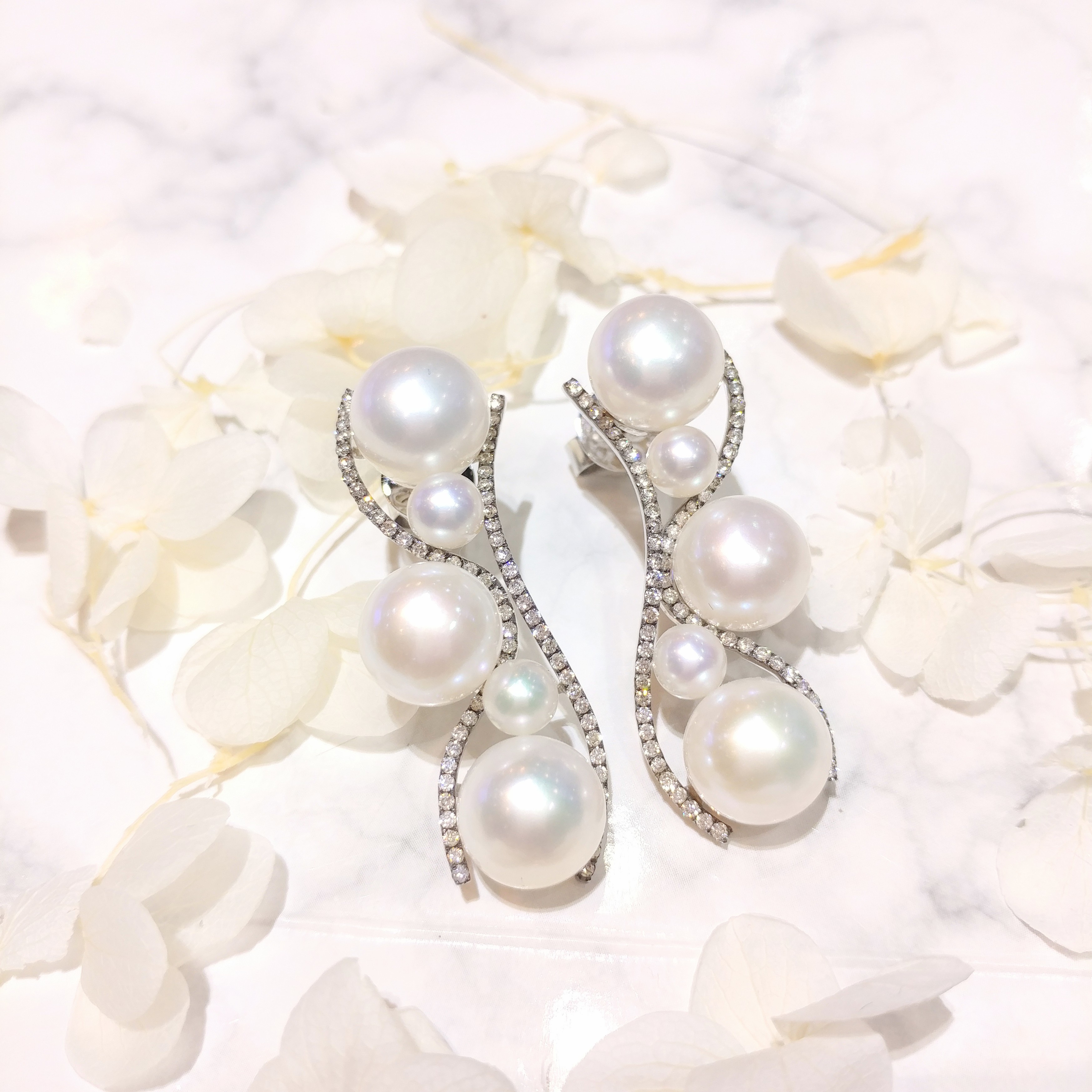 18K White Gold 1.06ct Fancy Light Brown Diamond and Pearl Earrings