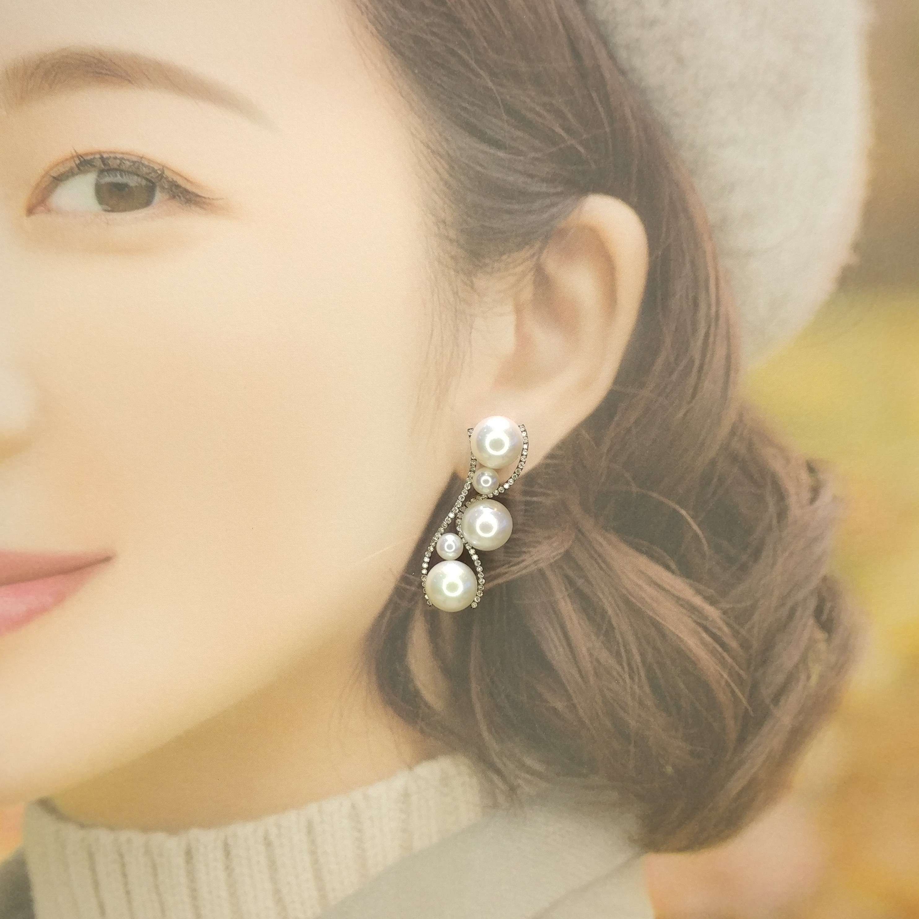 18K White Gold 1.06ct Fancy Light Brown Diamond and Pearl Earrings