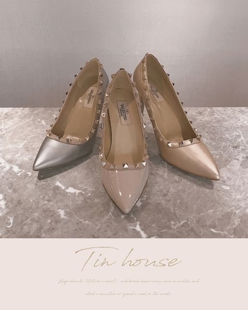 訂製-真皮卯釘尖頭高跟鞋