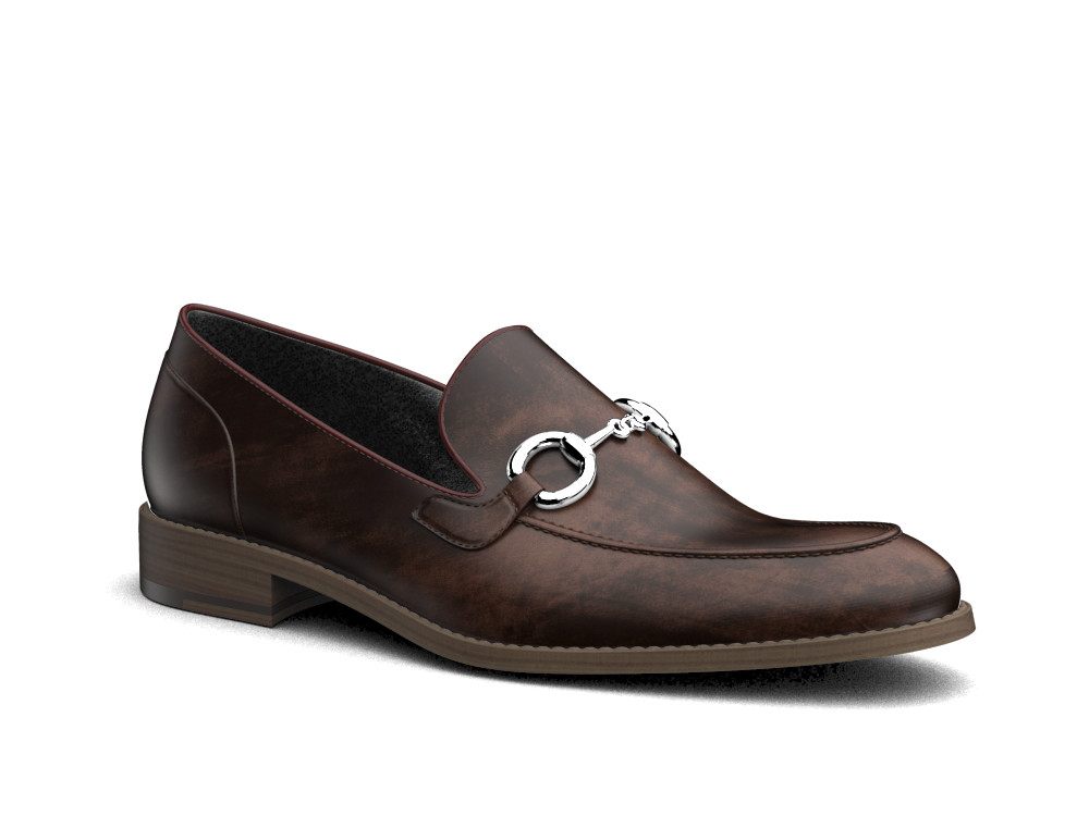 DIS Men Shoes Silver Horsebit Loafer Coffee Leather (GIANNI Model 6)