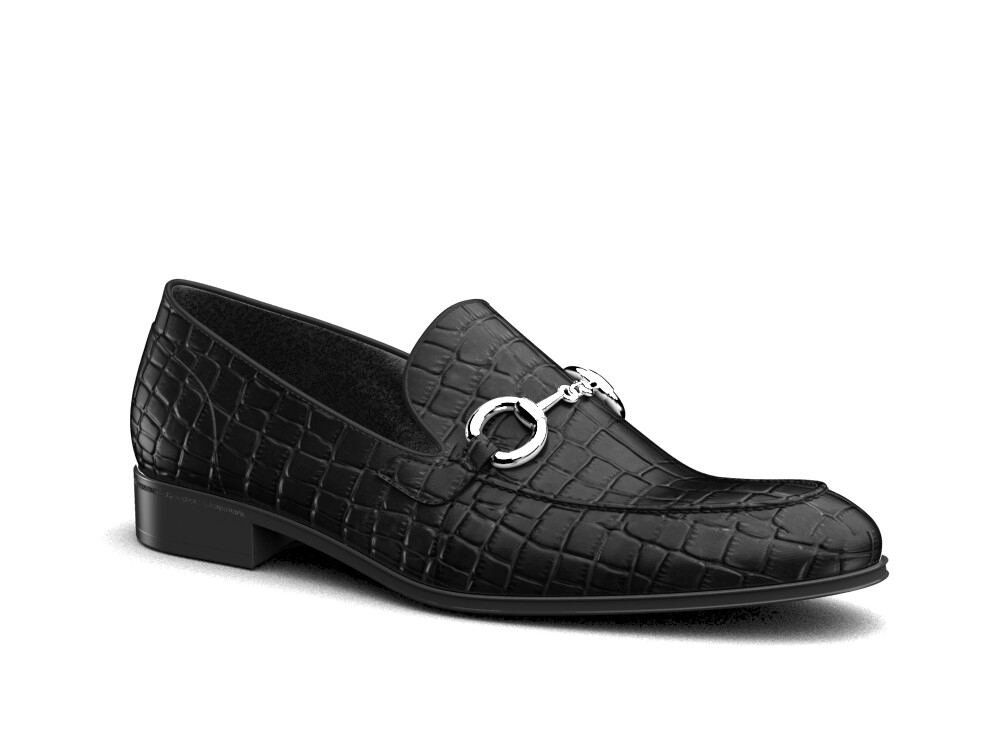 DIS Men Shoes Silver Horsebit Loafer Crocodile Black Leather (GIANNI Model 7)