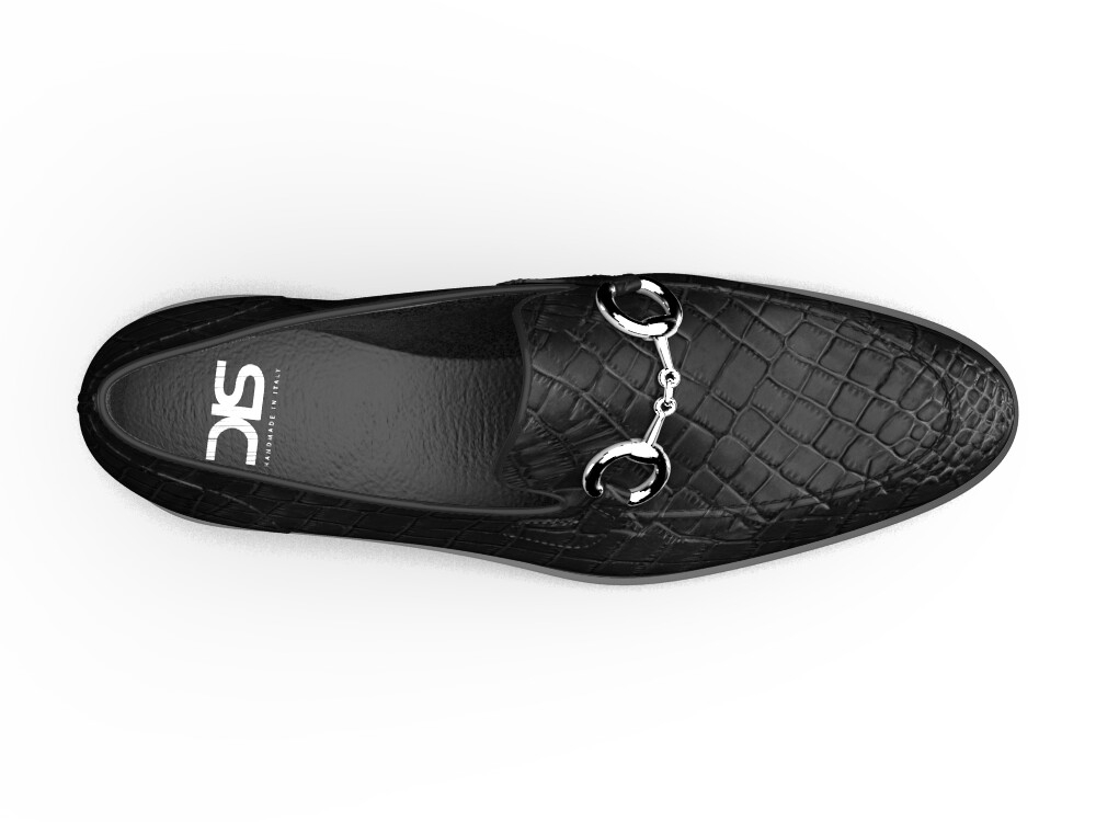 DIS Men Shoes Silver Horsebit Loafer Crocodile Black Leather (GIANNI Model 7)