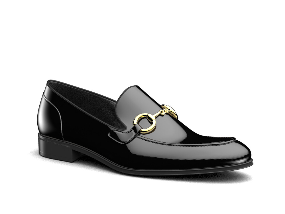 DIS Men Shoes Gold Horsebit Loafer Shiny Black Leather (GIANNI Model 8)