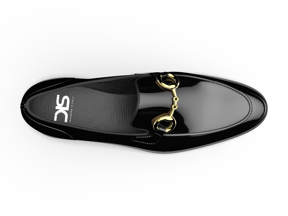 DIS Men Shoes Gold Horsebit Loafer Shiny Black Leather (GIANNI Model 8)