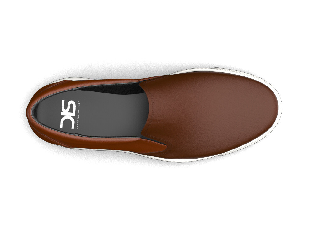 DIS Men Shoes Slip On Sneakers Calf Brown Leather (VALENTINO Model 9)