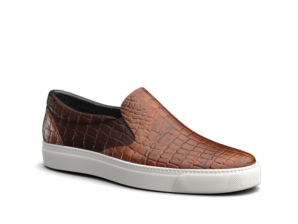 DIS Men Shoes Slip On Sneakers Crocodile Tan Leather (VALENTINO Model 10)