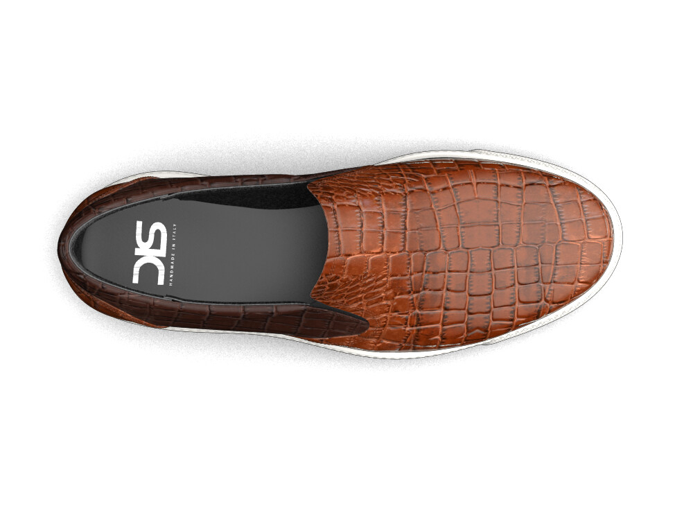 DIS Men Shoes Slip On Sneakers Crocodile Tan Leather (VALENTINO Model 10)