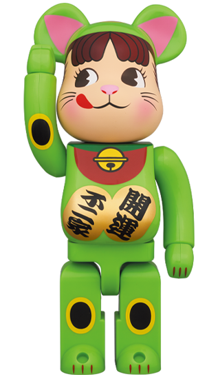 BE@RBRICK MANEKINEKO PEKO CHAN FLUORESCENT PINK & GREEN