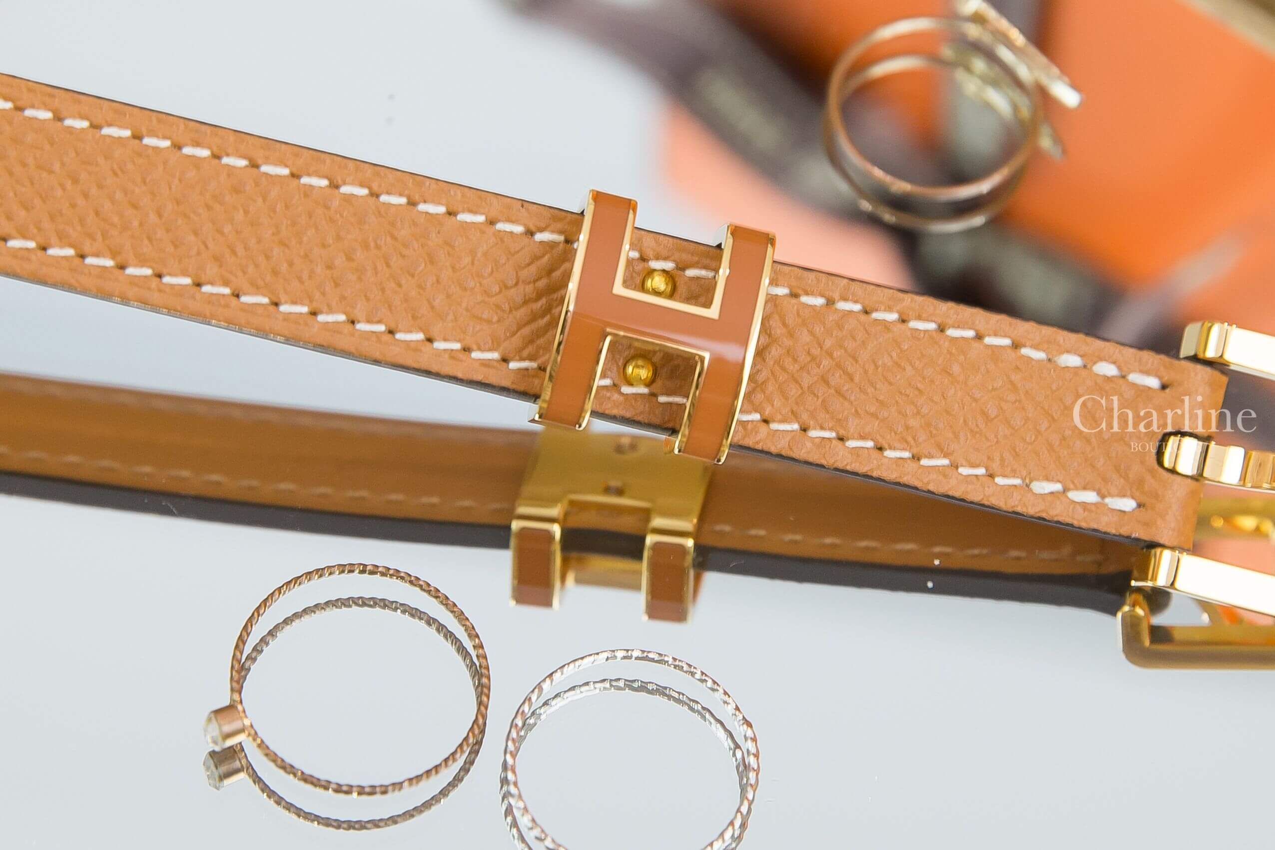 Hermès Pop H 15 Belt 焦糖色金釦H皮帶
