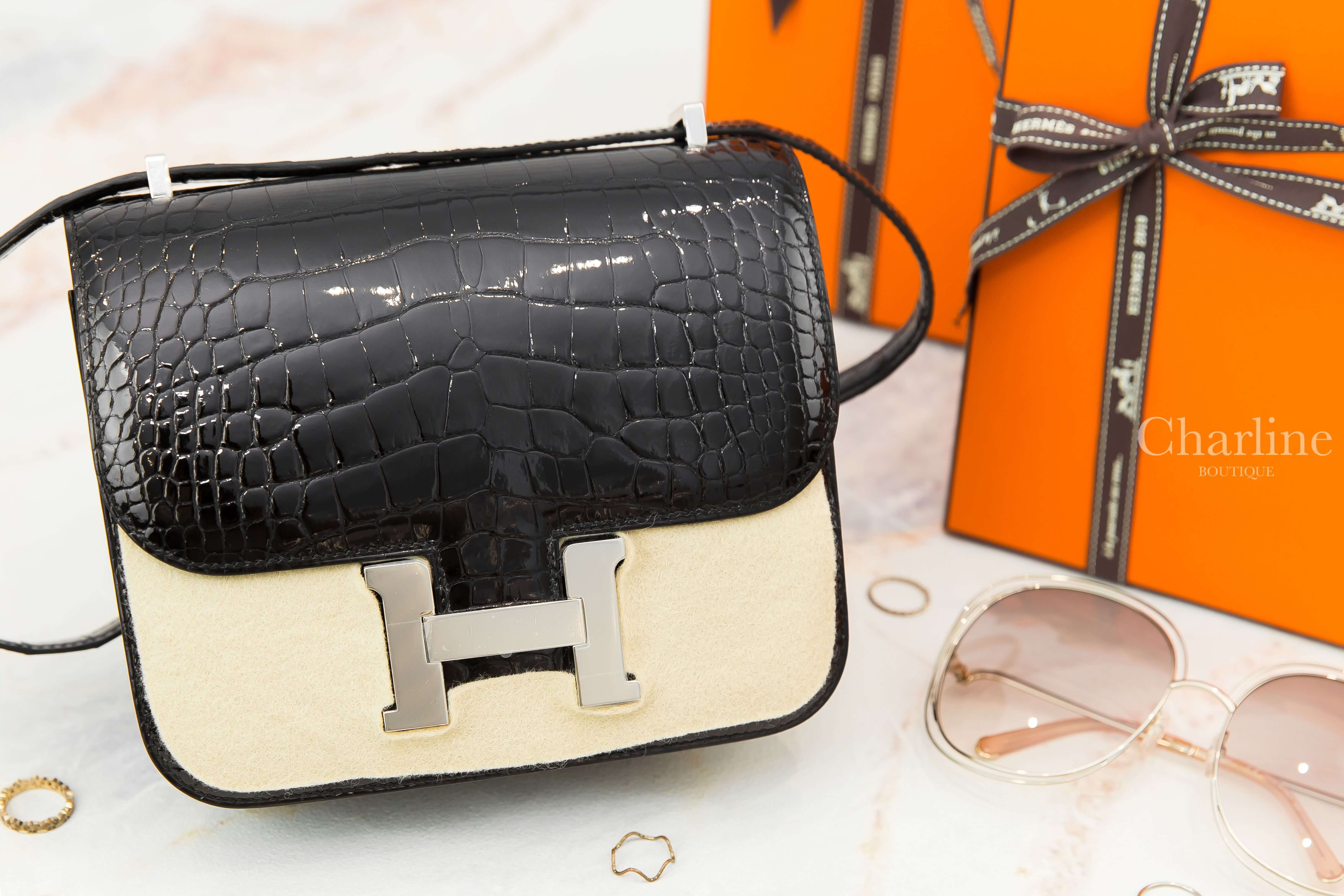Hermès Mini Constance III 18cm 89 Noir Shiny Crocodile 黑色亮面方塊鱷魚銀釦